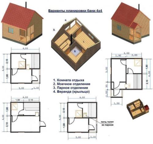 Как сделать баню с отдельной парилкой. Баня с парилкой и мойкой: особенности планировки бань размером 4х6, 3х4, 5х5, 3х6, 3х5 с совмещённым или раздельным интерьером