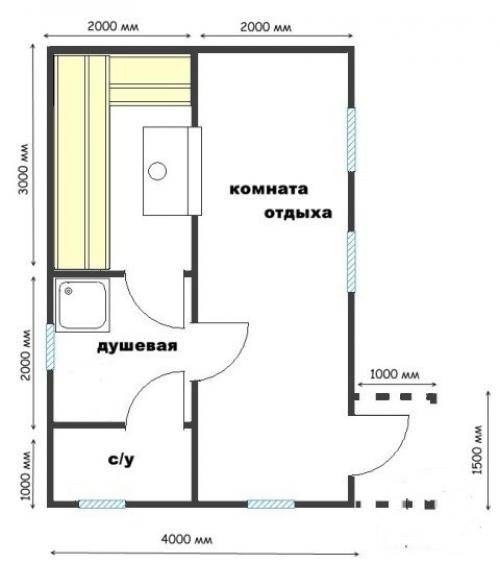 Проект бани 6 на 4 с террасой. Проекты бани 6х4: фото, особенности составления и преимущества