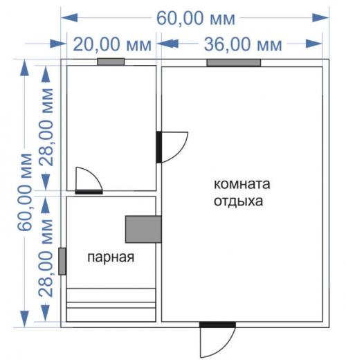Проект бани 6 на 6 с туалетом. Баня 6 на 6: проект, особенности и фото