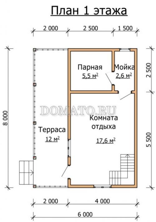 Проект двухэтажной бани 6х8. Двухэтажная баня ДБ3
