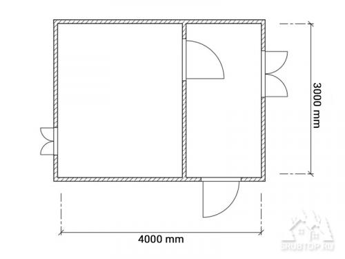 Баня 3 на 4 внутри. План с верандой или террасой 04 Баня 3 на 4 внутри. План с верандой или террасой 04