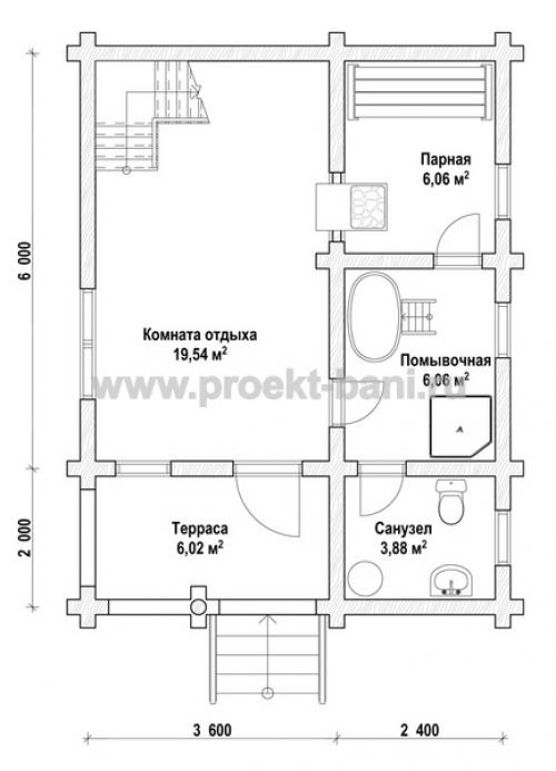 Проект бани 6х6 из бруса с мансардой. Какой может быть планировка бани 6х6 с мансардой 17
