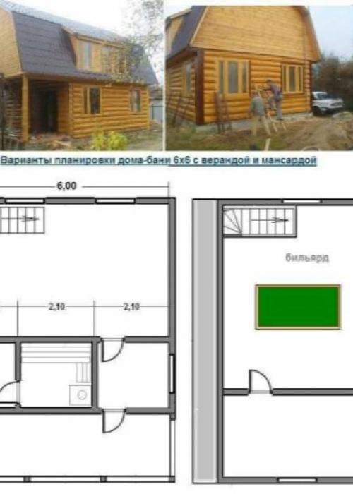 Планировка и проекты бани 6х6 с мансардой. Планировка 02