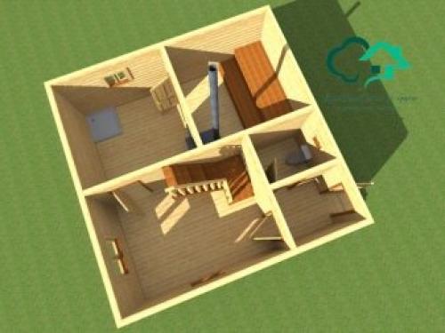 Планировка и проекты бани 6х6 с мансардой. Планировка 07