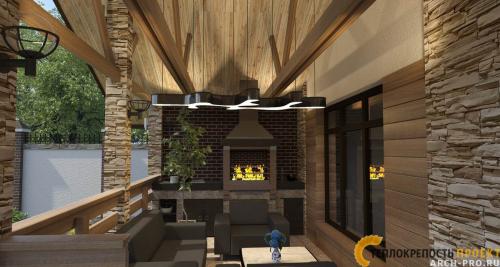 Проект бани с верандой террасой и барбекю из кирпича. Проект угловой бани: с террасой или беседкой, барбекю и бассейном