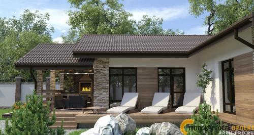 Проект бани с верандой террасой и барбекю из кирпича. Проект угловой бани: с террасой или беседкой, барбекю и бассейном