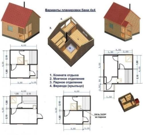 Баня 3 на 4 с мансардой. Планировка пространства