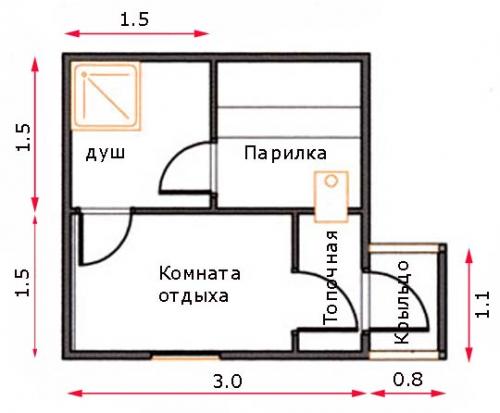 Баня 3 на 3 планировка в нутри. Классический проект бани 3 на 3