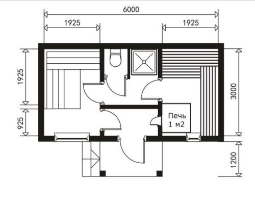 УДачная баня 6х3 с пристройкой 6х2,2. Планировка