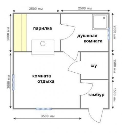 5 вариантов проектов бани 4 на 4 н.  Варианты внутренней планировки бани 4х5 м: лучшие проекты 03 5 вариантов проектов бани 4 на 4 н.  Варианты внутренней планировки бани 4х5 м: лучшие проекты 03